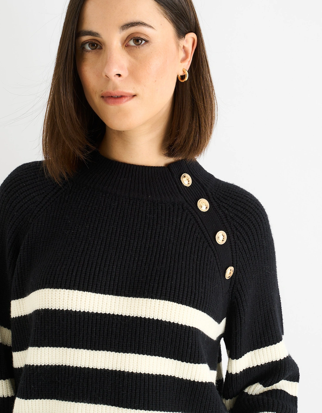 Black Stripe Cable Knit Button Oversized Jumper