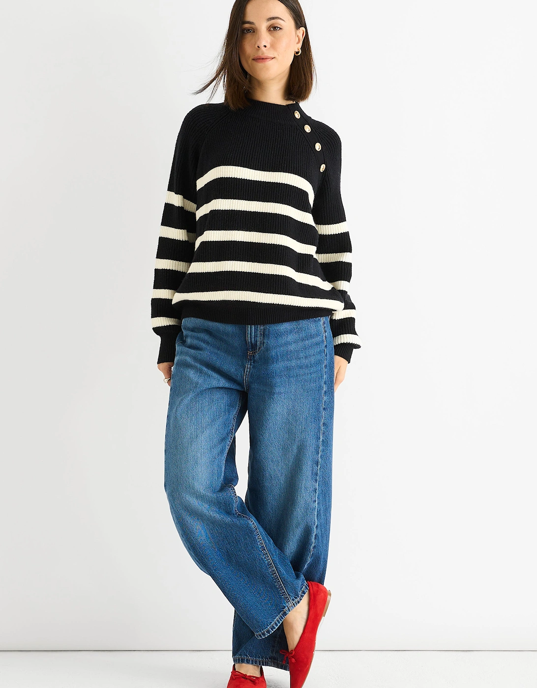 Black Stripe Cable Knit Button Oversized Jumper, 5 of 4