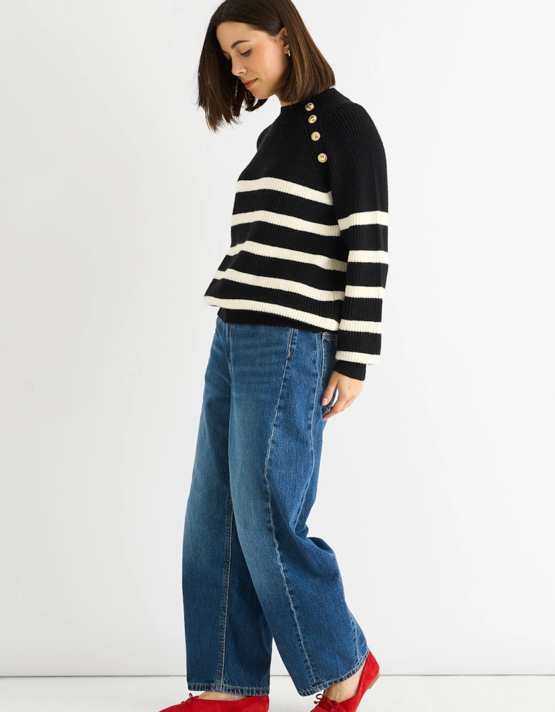 Black Stripe Cable Knit Button Oversized Jumper