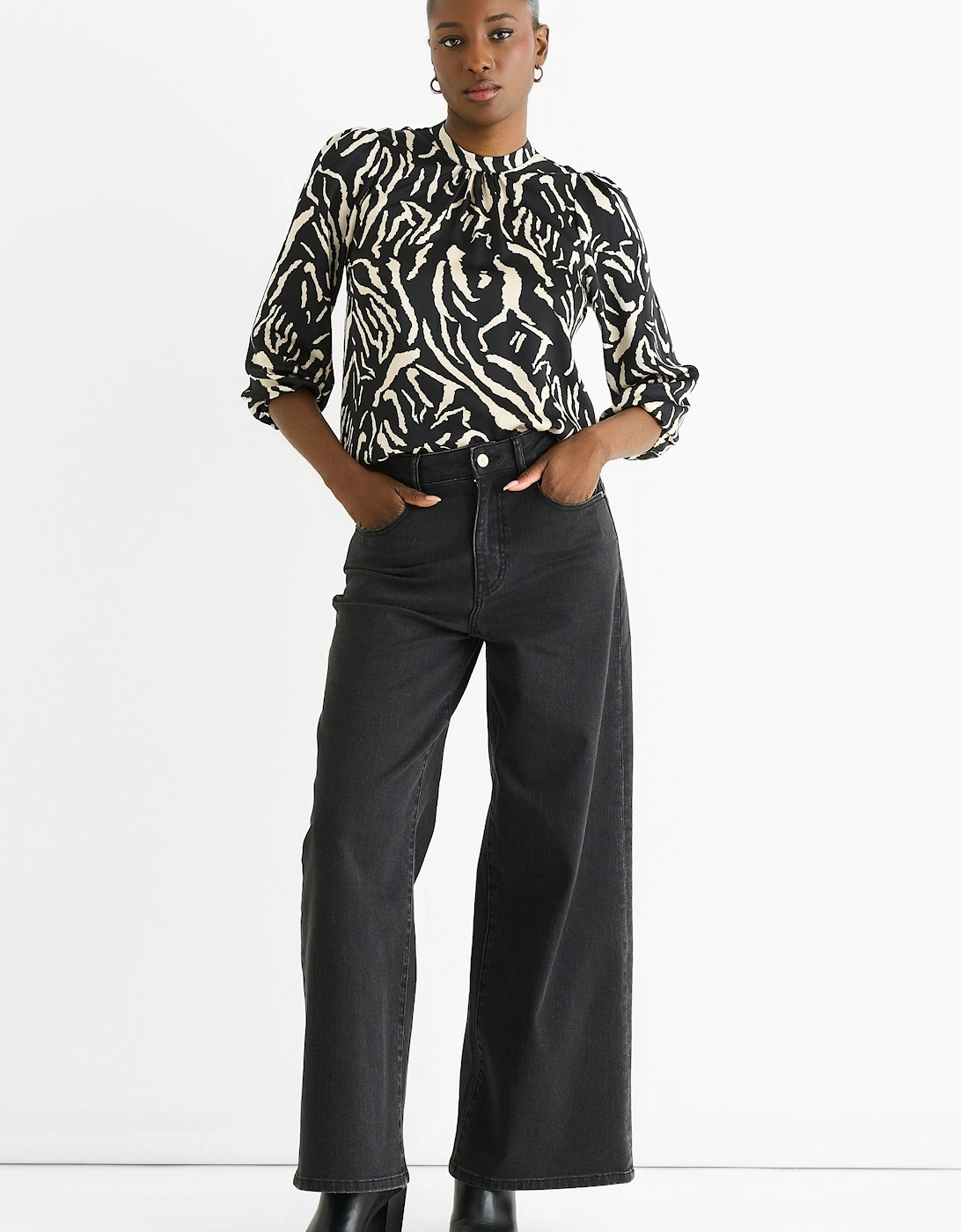 Black Animal High Neck Satin Blouse, 5 of 4