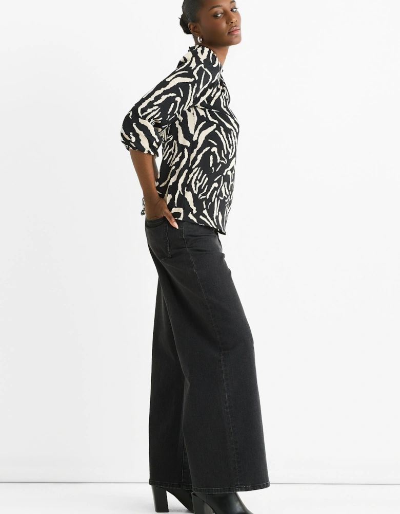 Black Animal High Neck Satin Blouse