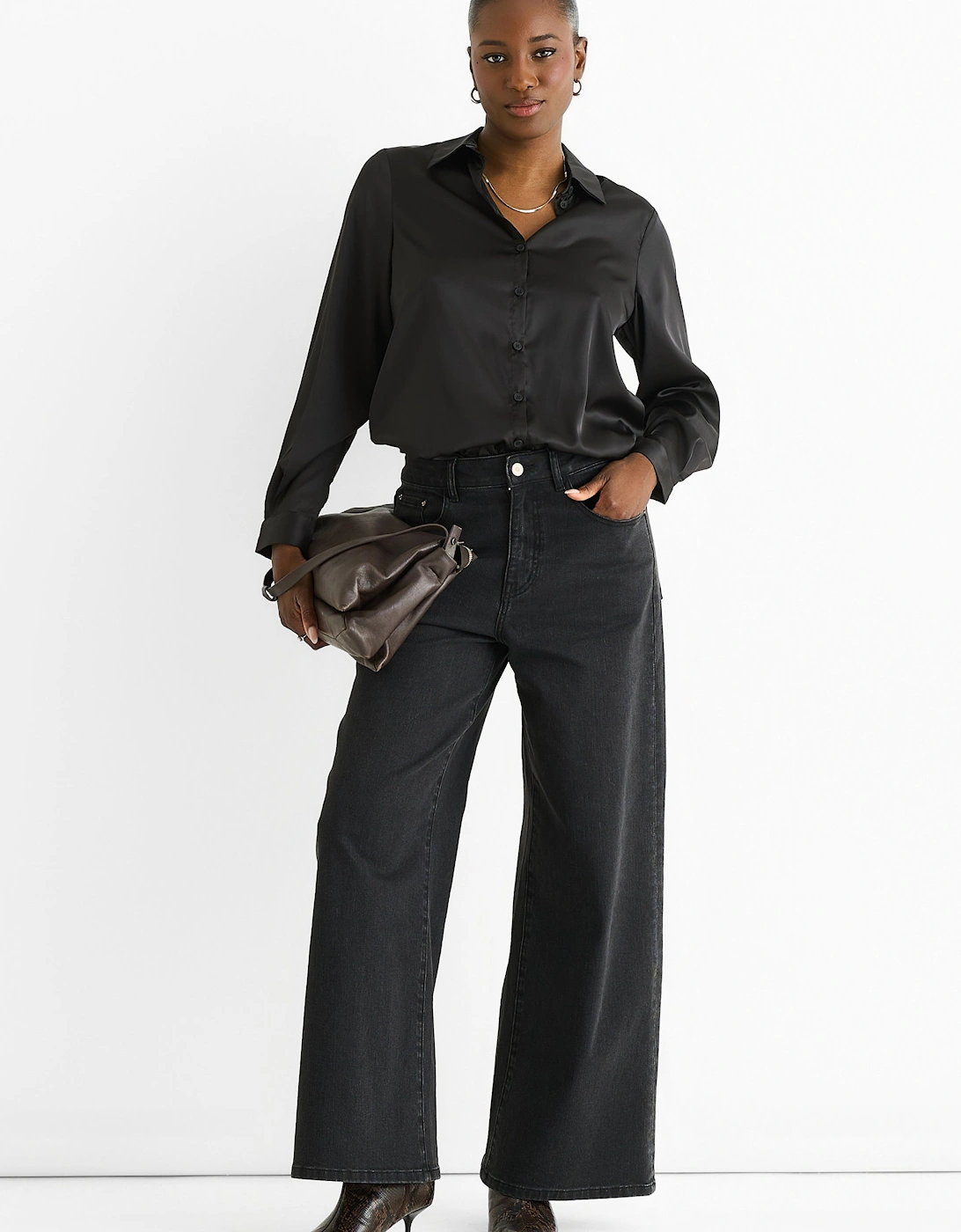 Black Satin Loose Fit Button Through Shirt, 5 of 4