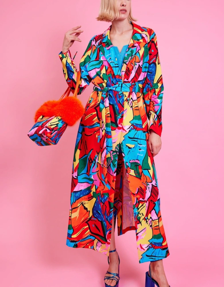 Freddie Tencel Blend Digital Print Trench Coat In Multi Colour