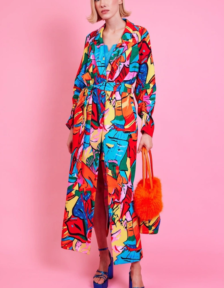Freddie Tencel Blend Digital Print Trench Coat In Multi Colour