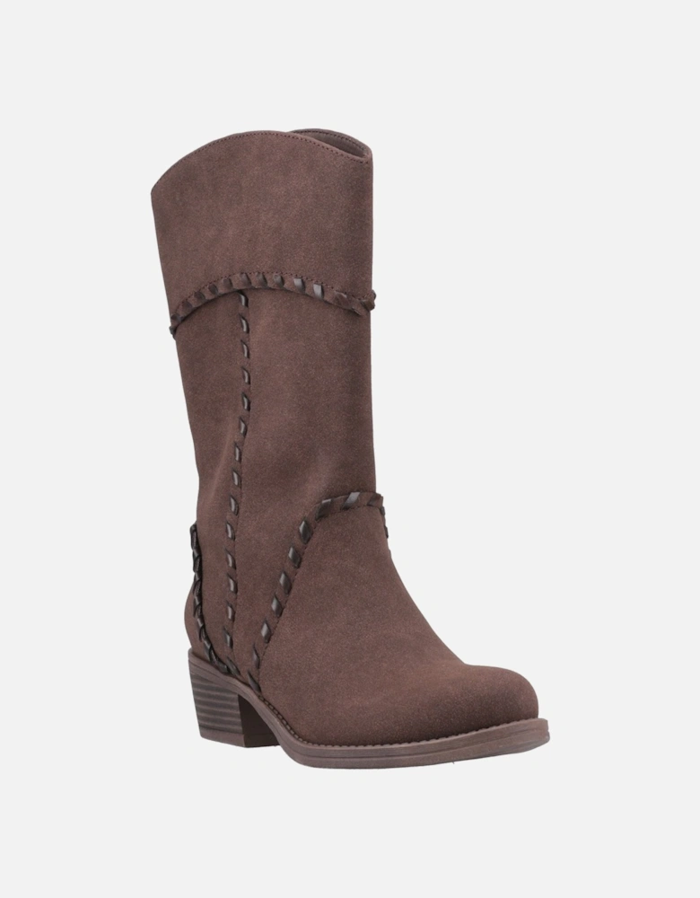 Rowdy Faux Leather Women's Dark Brown Heeled Mid Calf Boots