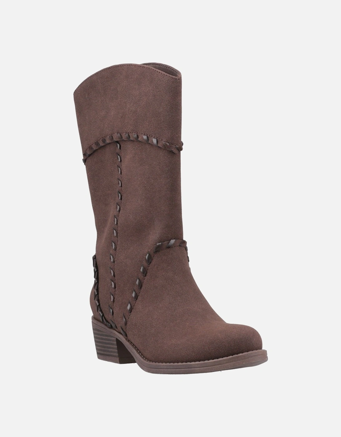 Rowdy Faux Leather Women's Dark Brown Heeled Mid Calf Boots, 6 of 5