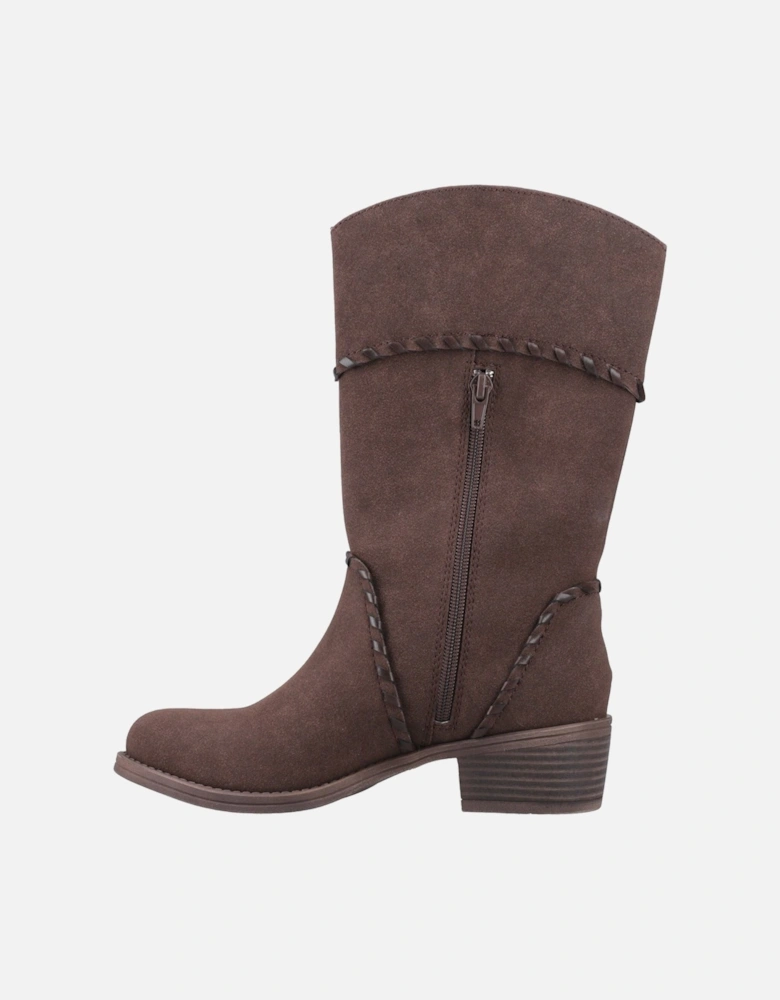 Rowdy Faux Leather Women's Dark Brown Heeled Mid Calf Boots