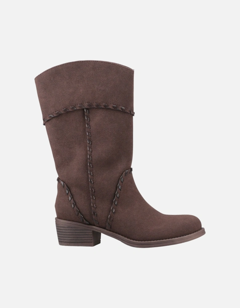 Rowdy Faux Leather Women's Dark Brown Heeled Mid Calf Boots