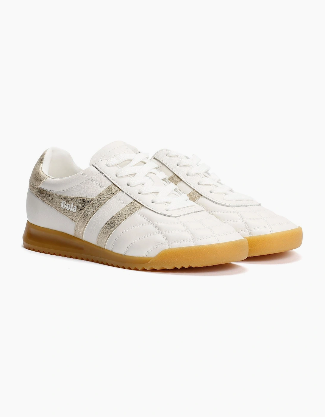 Women's Gola Stadium Leather Women's White/Gold Trainers - Size: 3
