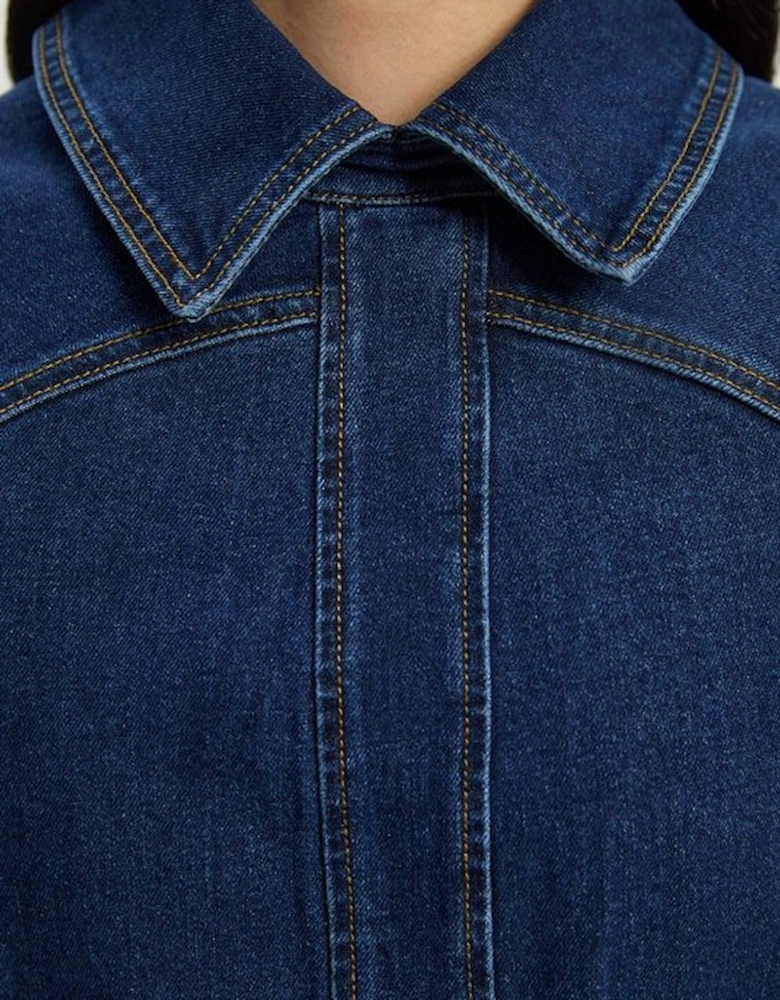 Petite Stretch Denim Tab Belt Detail Midi Dress