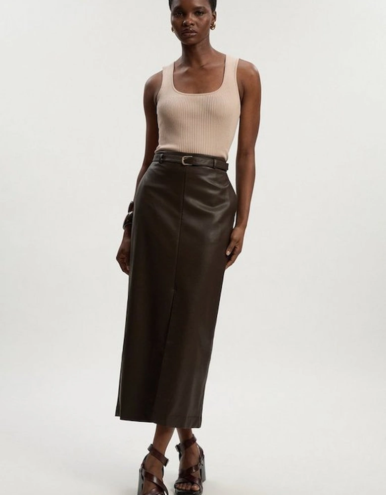 Faux Leather Tailored Midi Pencil Skirt