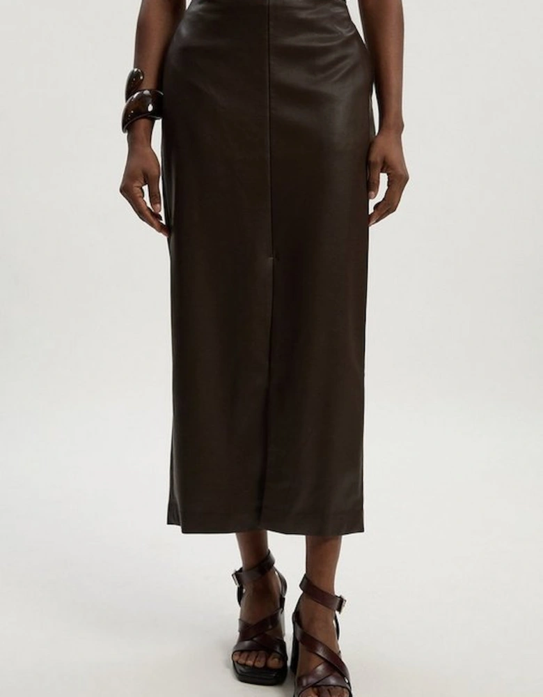 Faux Leather Tailored Midi Pencil Skirt