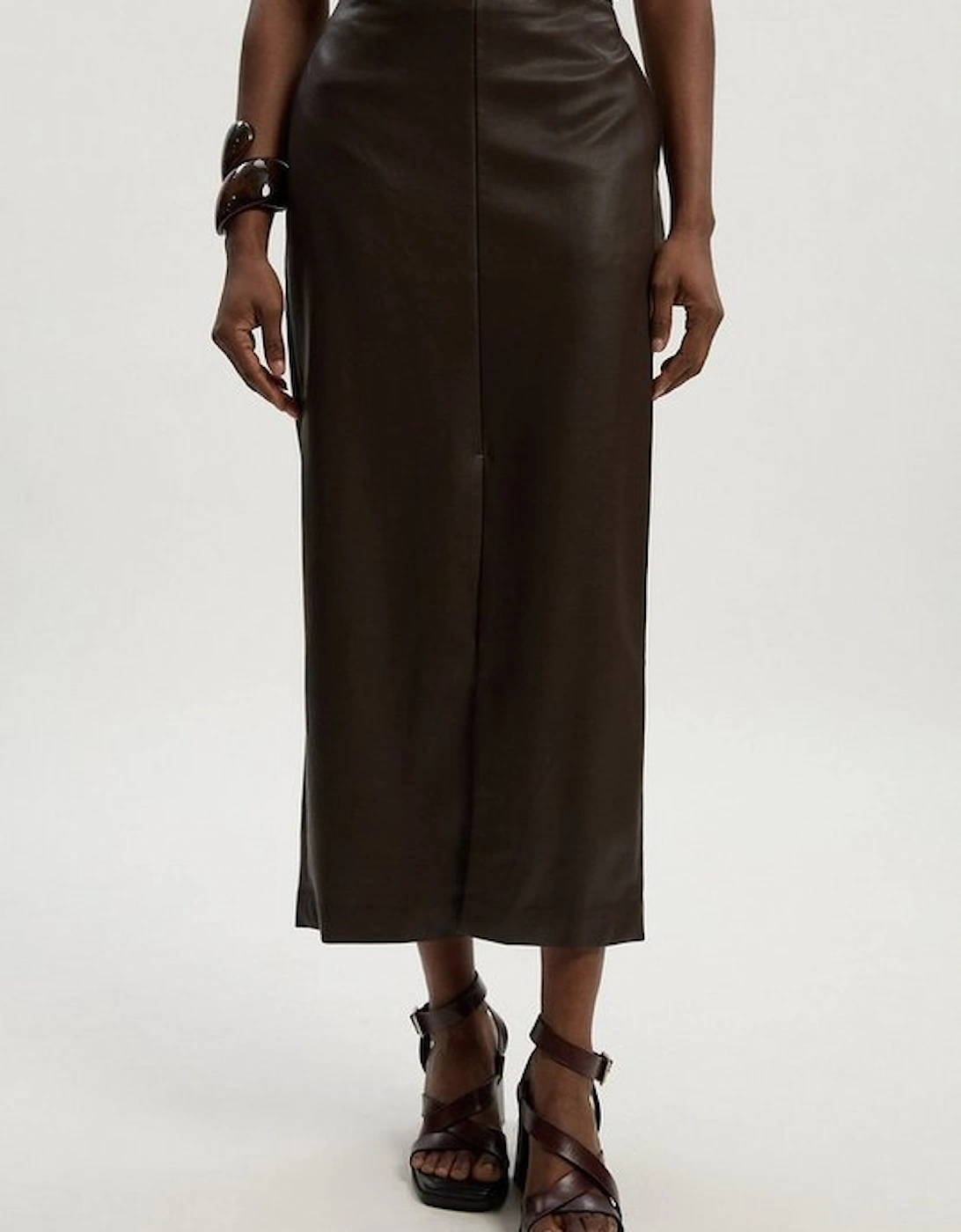 Faux Leather Tailored Midi Pencil Skirt
