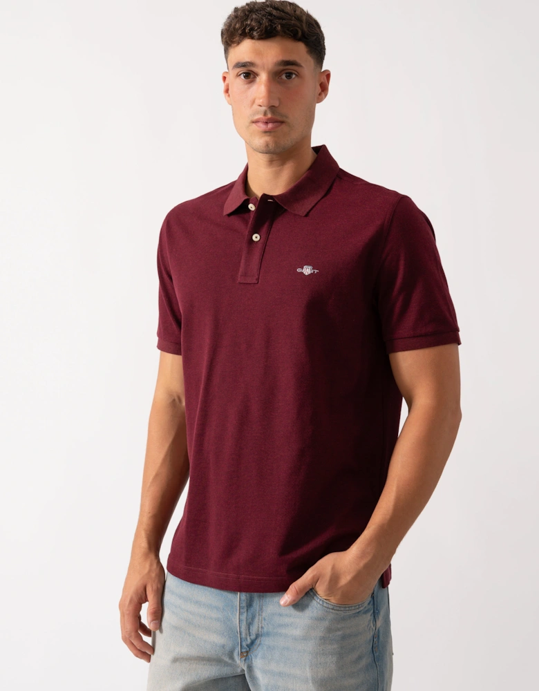 Mens Regular Fit Short Sleeve Shield Logo Pique Polo - 677 Bordeaux Melange
