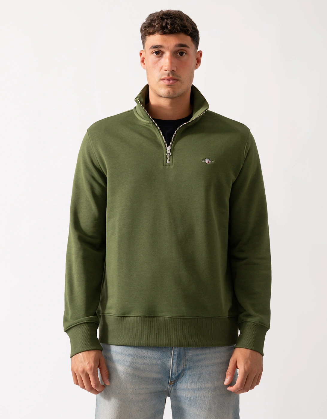 Mens Regular Fit Shield Logo Half Zip Sweatshirt - 360 Country Green, 5 of 4