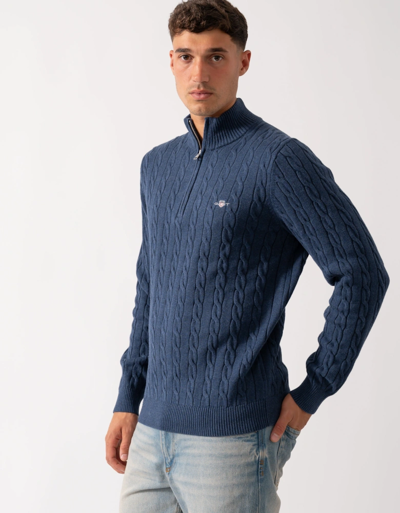 Mens Cotton Cable Half Zip Jumper - 902 Dark Jeansblue Melange