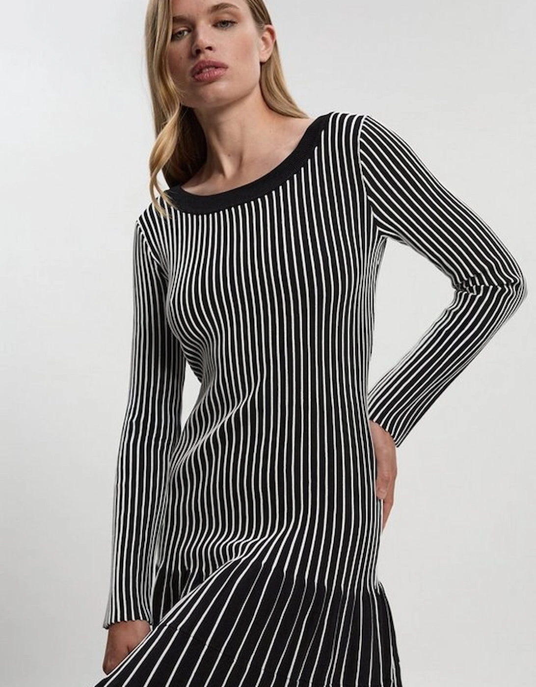 Viscose Blend Striped Knitted Maxi Dress