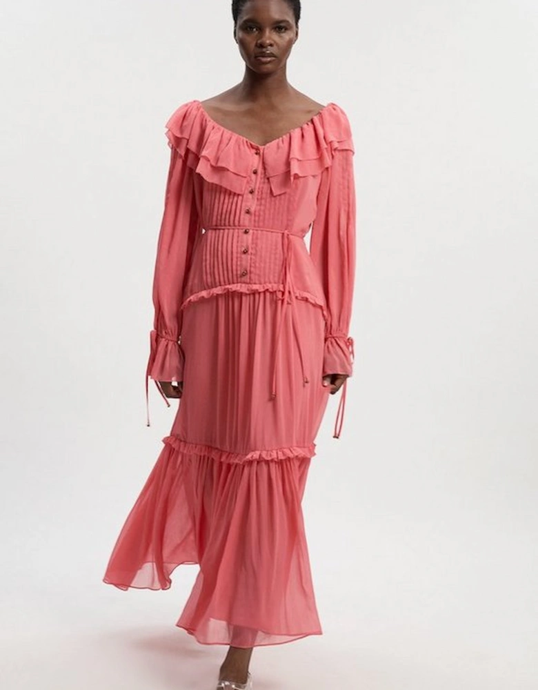 Georgette Ruffle Woven Maxi Dress
