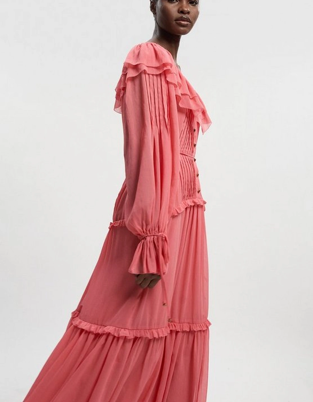 Georgette Ruffle Woven Maxi Dress