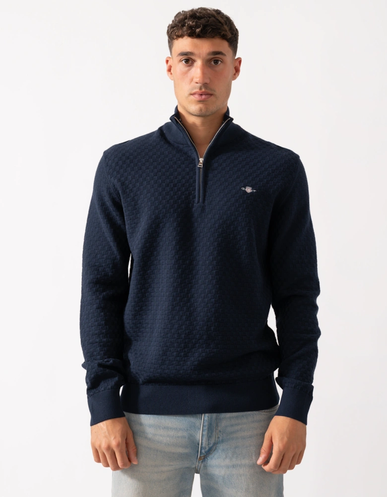 Mens Micro Texture Half Zip Jumper - 433 Evening Blue