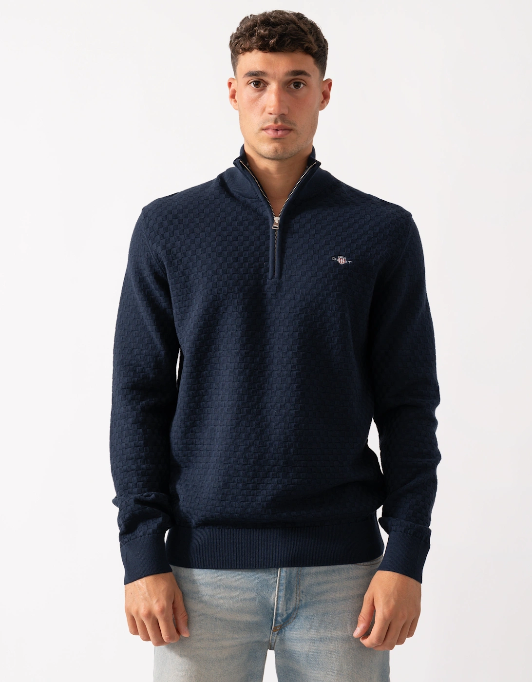 Mens Micro Texture Half Zip Jumper - 433 Evening Blue, 2 of 1