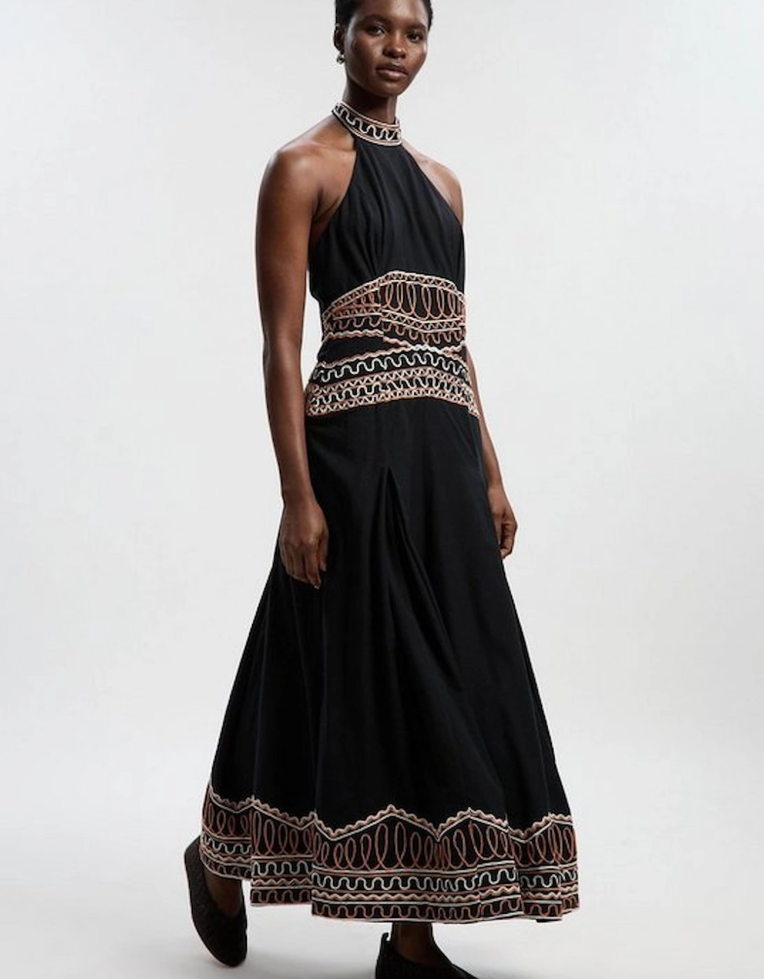 Embroidered Cotton Linen Woven Halter Dress, 5 of 4
