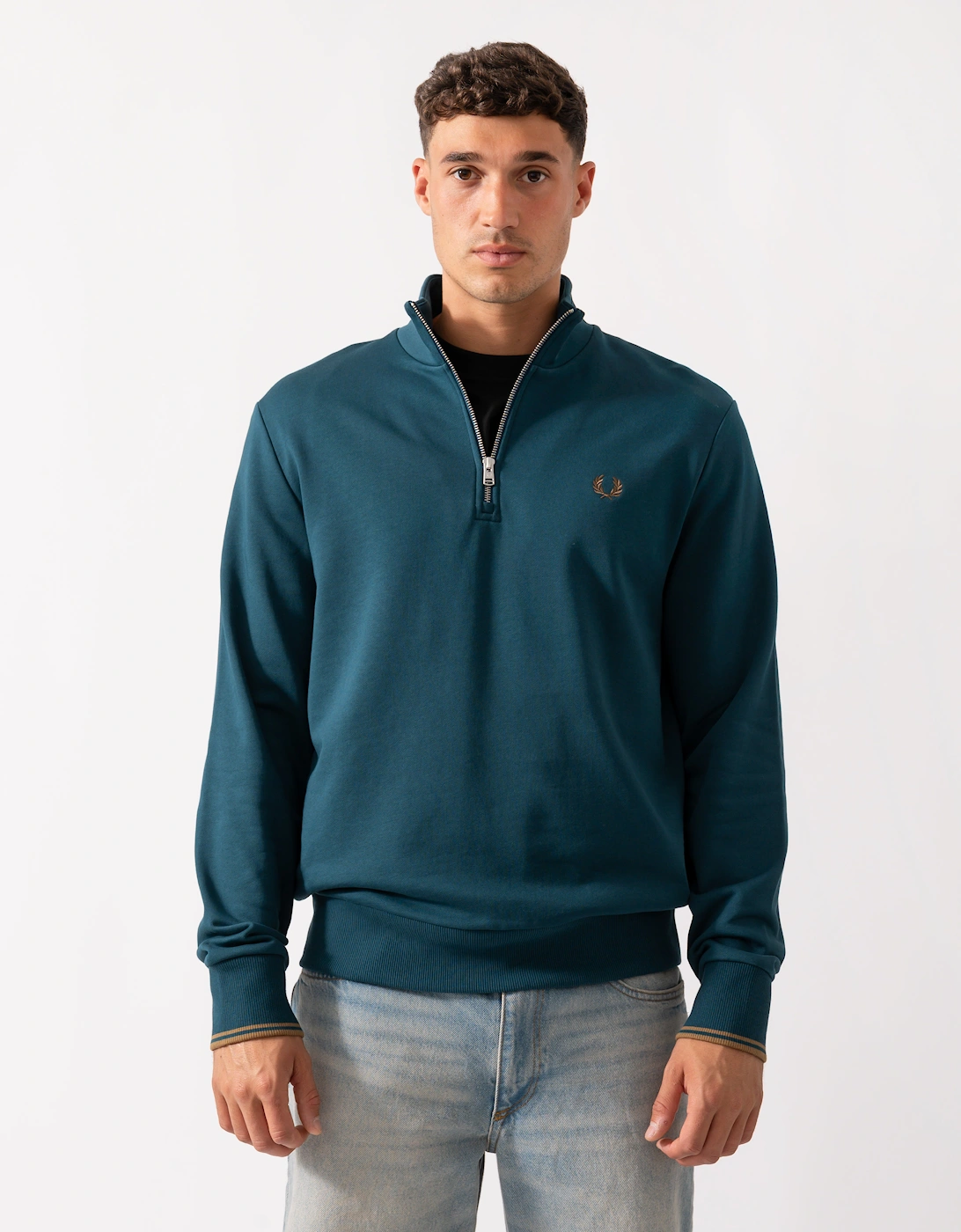 Mens Half Zip Sweatshirt - Dark Petrol/Shaded Stone/Shaded Stone Z48, 2 of 1