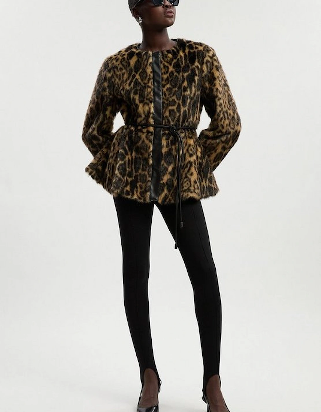 Faux Fur Leopard Collarless Coat, 2 of 1
