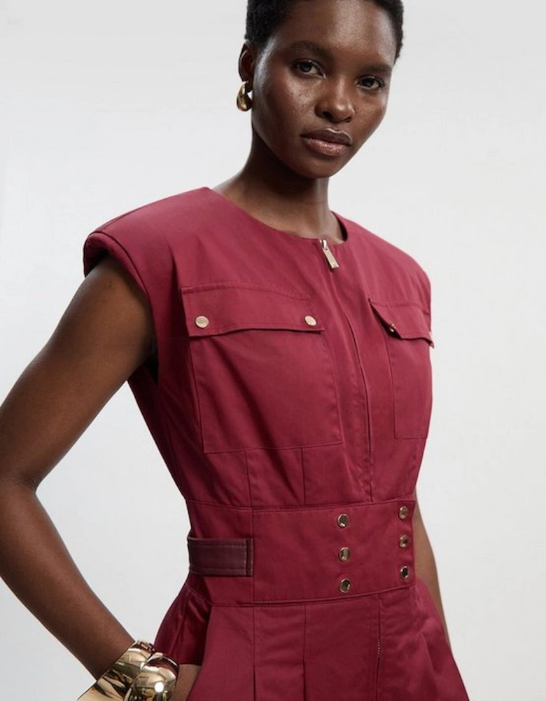 Petite Cotton & Faux Leather Tab Utility Jumpsuit