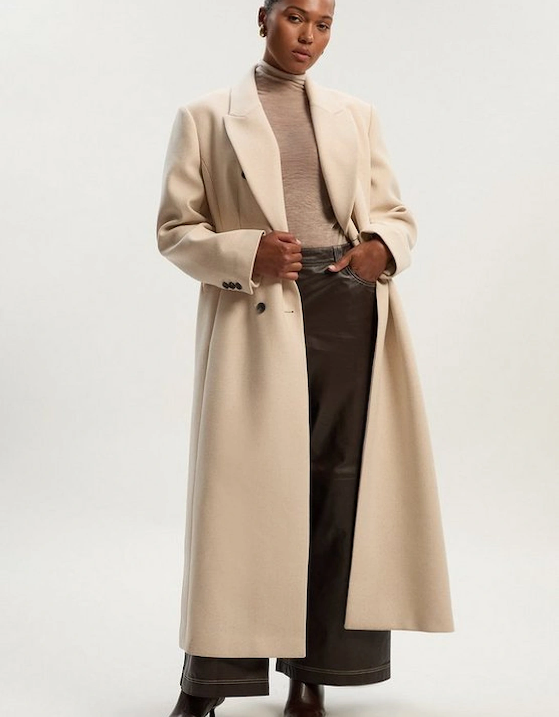 Plus Size Stripe Wool Double Breasted Tailored Maxi Coat, 2 of 1
