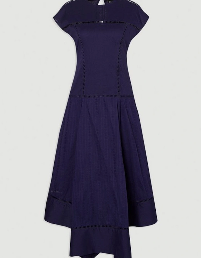 Cotton With Lace Trim Insert Hanky Hem Woven Midi Dress