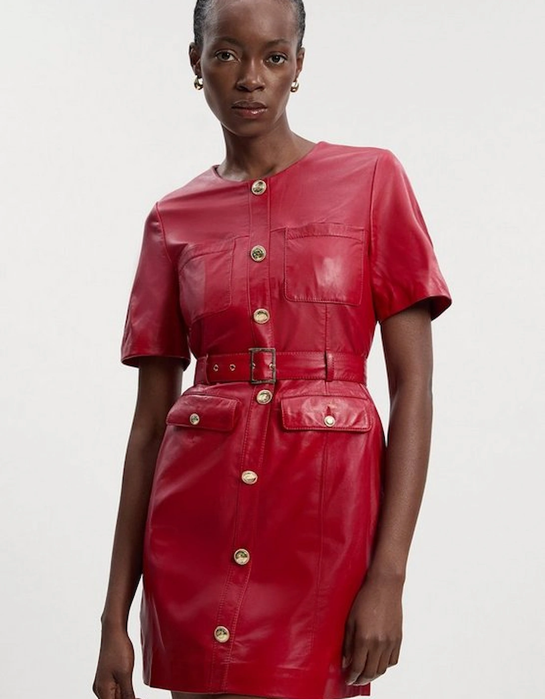 Leather Pocket Belted Mini Dress, 4 of 3