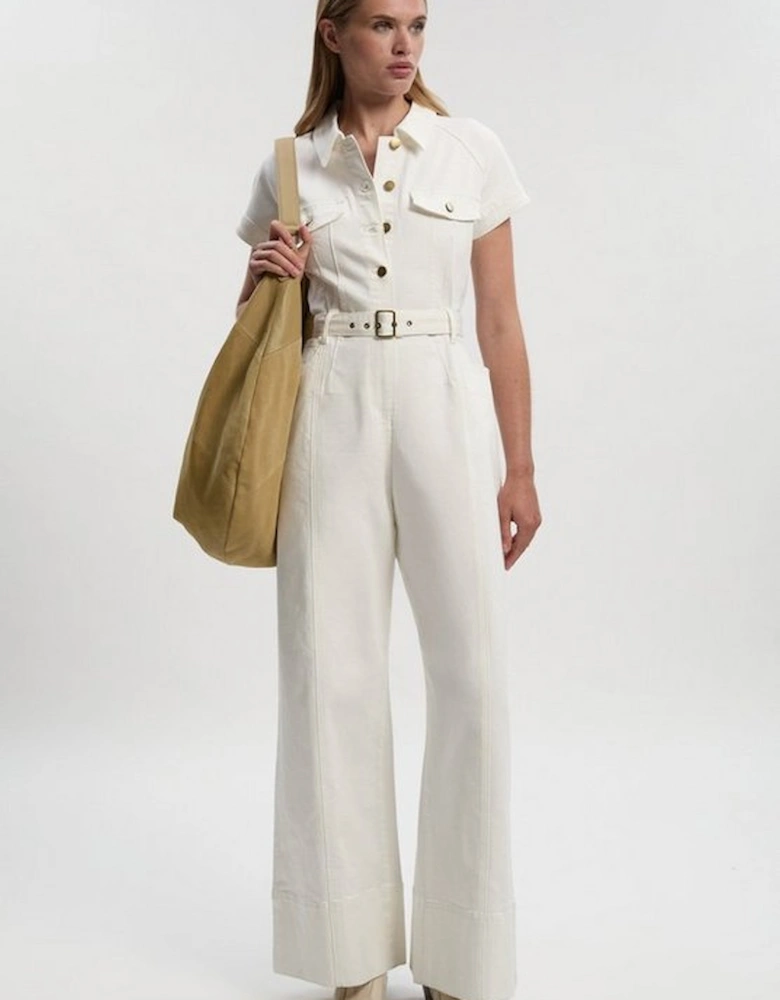 Denim Corset Waist Detail Wide Leg Jumpsuit