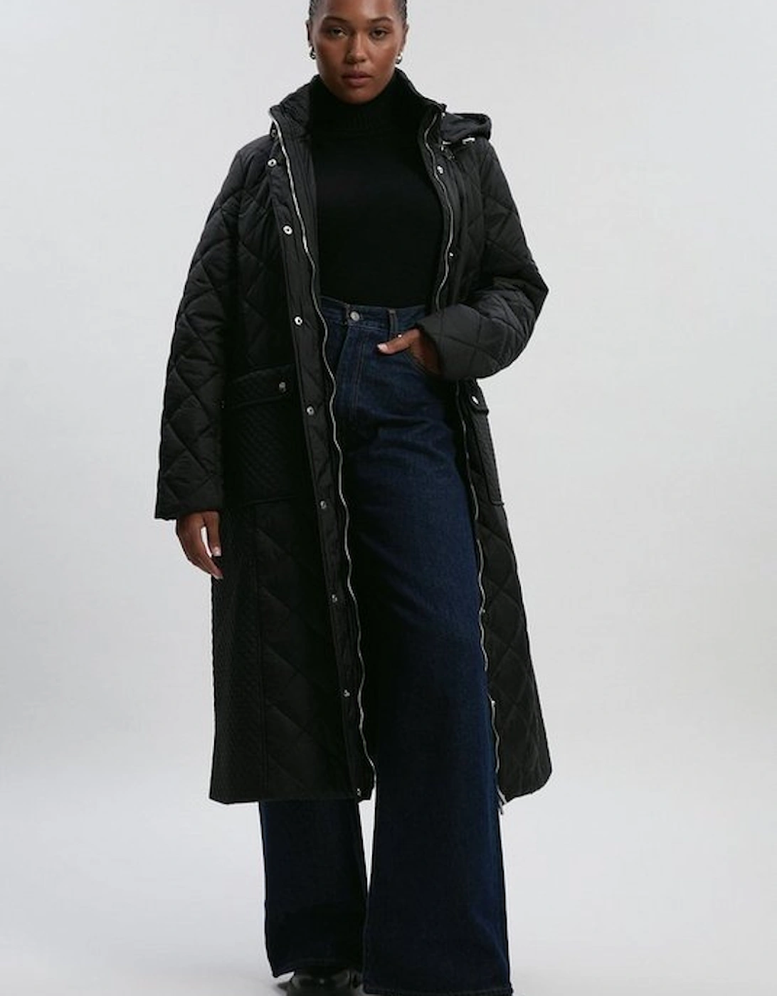 Plus Size Quilted Hooded Longline Coat, 2 of 1