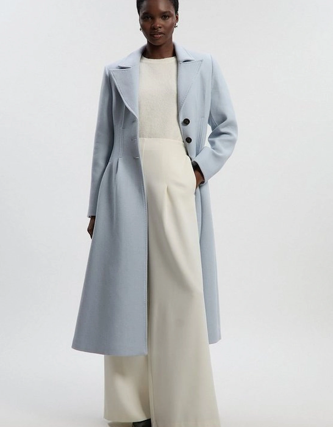 Petite Wool Corset Detail Full Skirted Tailored Maxi Coat, 2 of 1