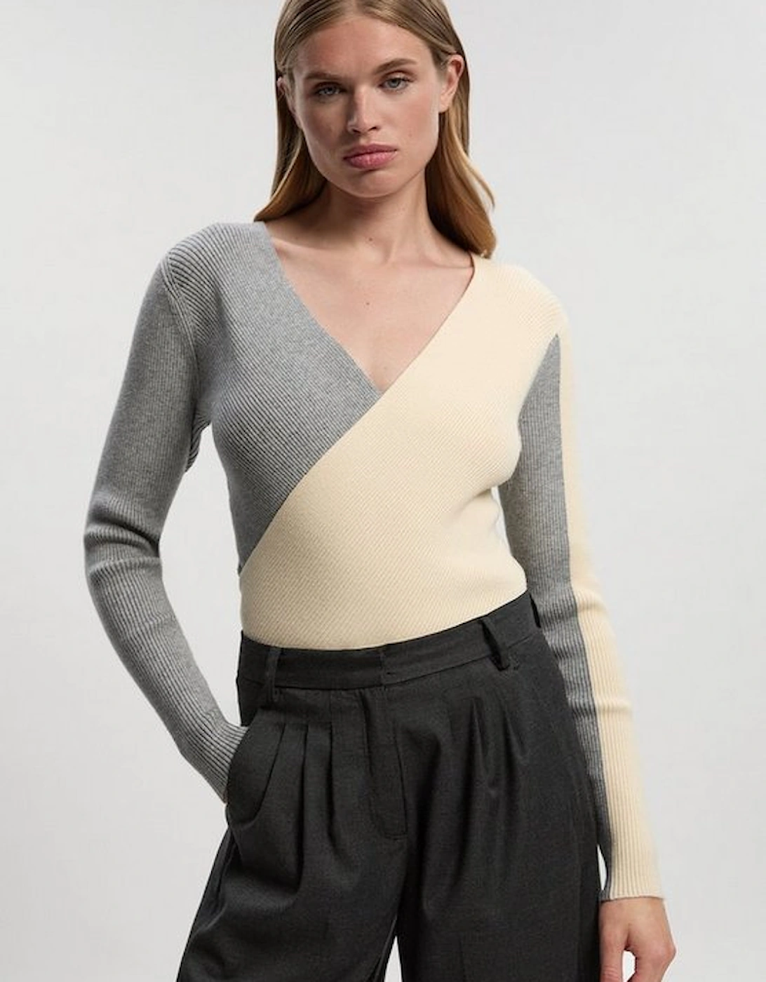 Soft Rib Wrap Front Knitted Jumper, 2 of 1