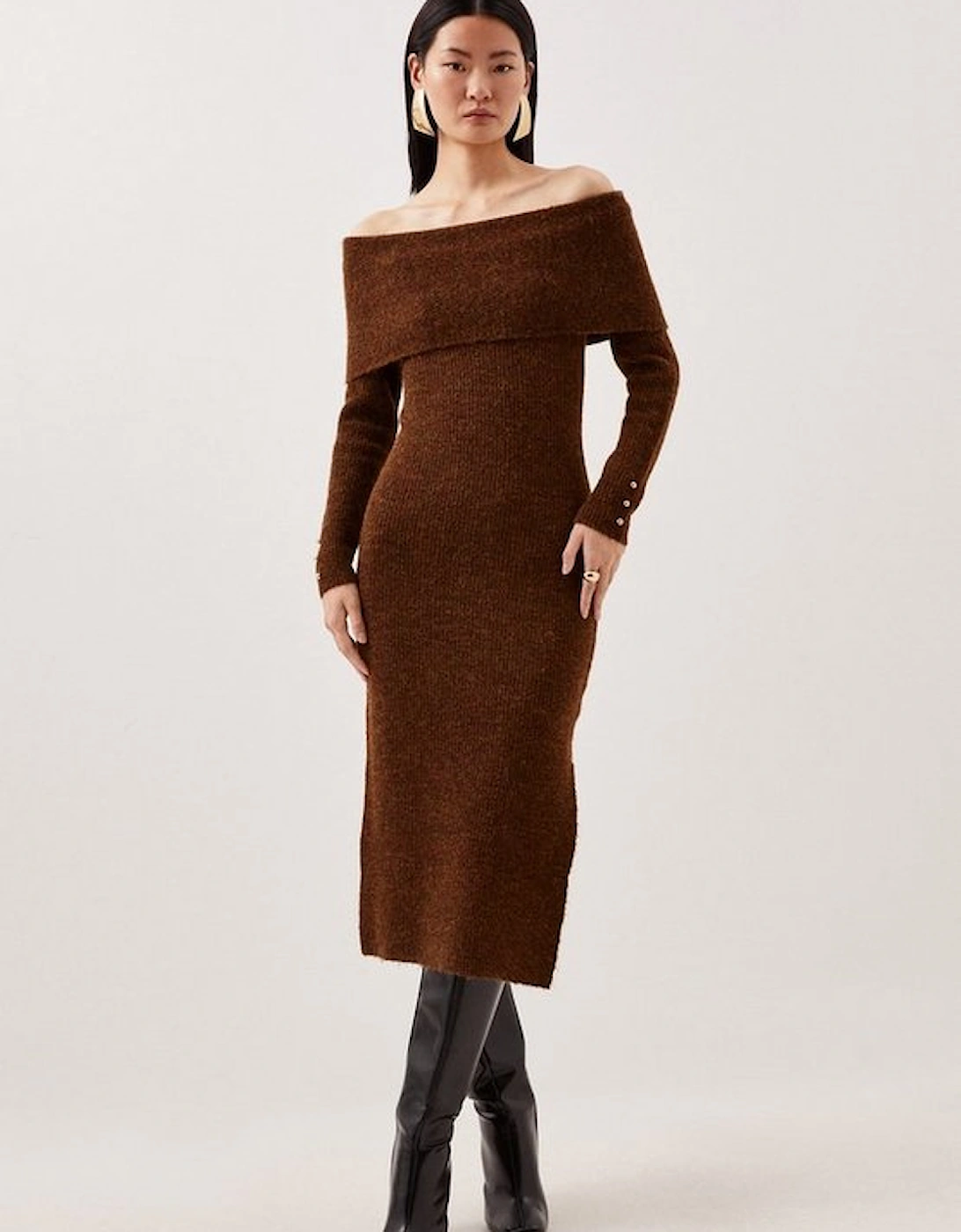 Wool Blend Cosy Bardot Knit Midi Dress, 4 of 3