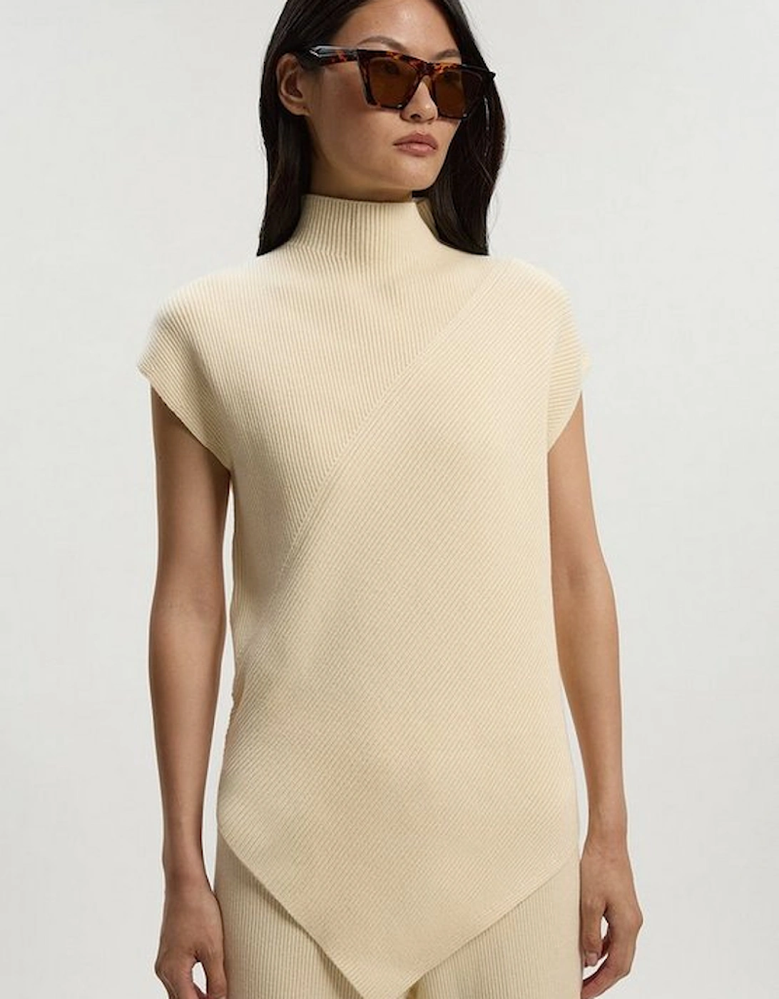 Soft Ribbed Asymmetric Hem Knitted Top, 2 of 1