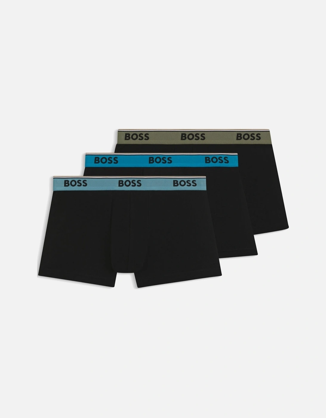 Boss 3-Pack Power Boxer Trunks, Black with Multi-coloured waistbands, 2 of 1