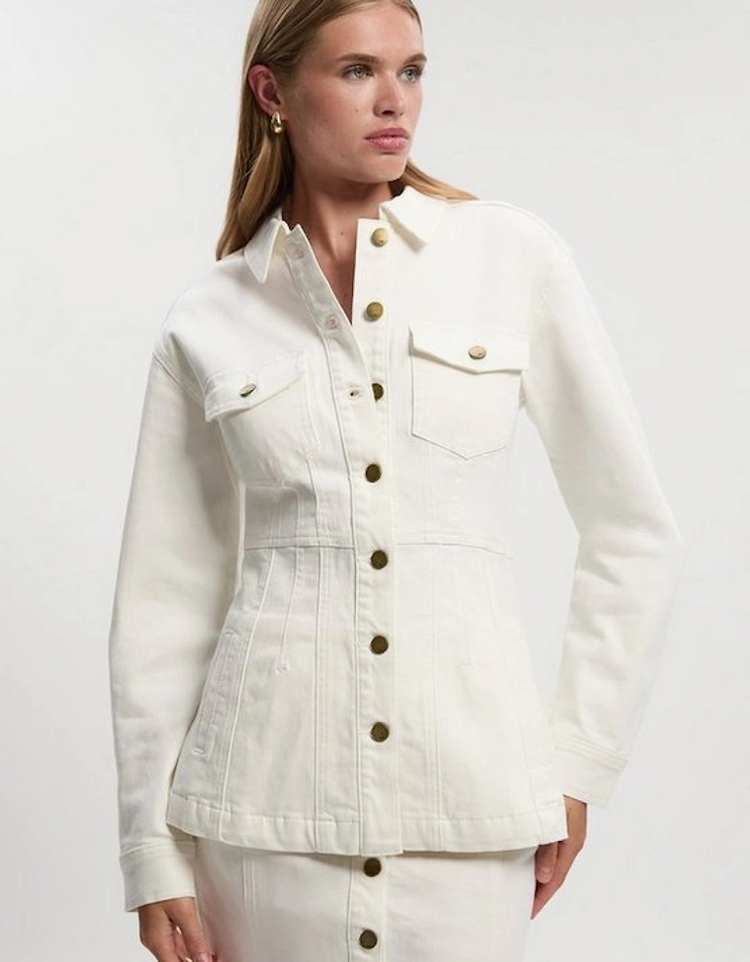 Denim Corset Waist Detail Jacket, 2 of 1