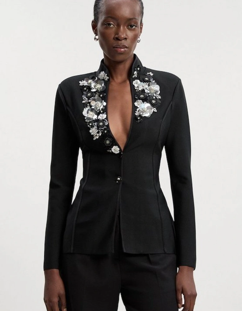Embellished Figure Form Fitted Blazer Jacket