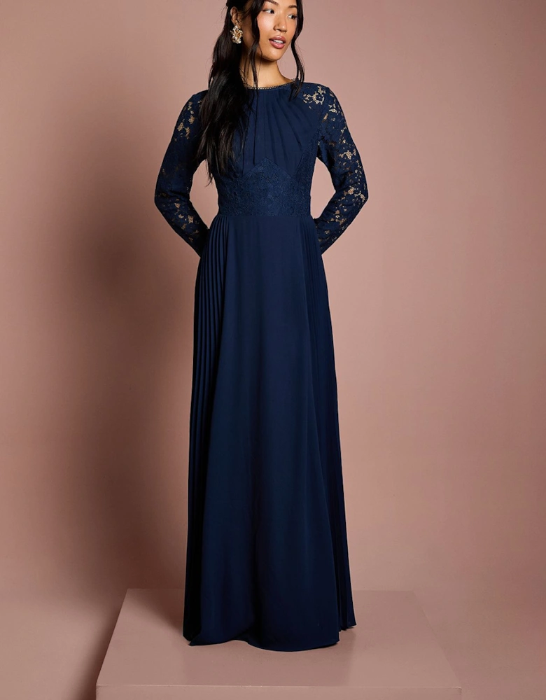 Lace Sleeve Pleat Detail Bridesmaid Dress