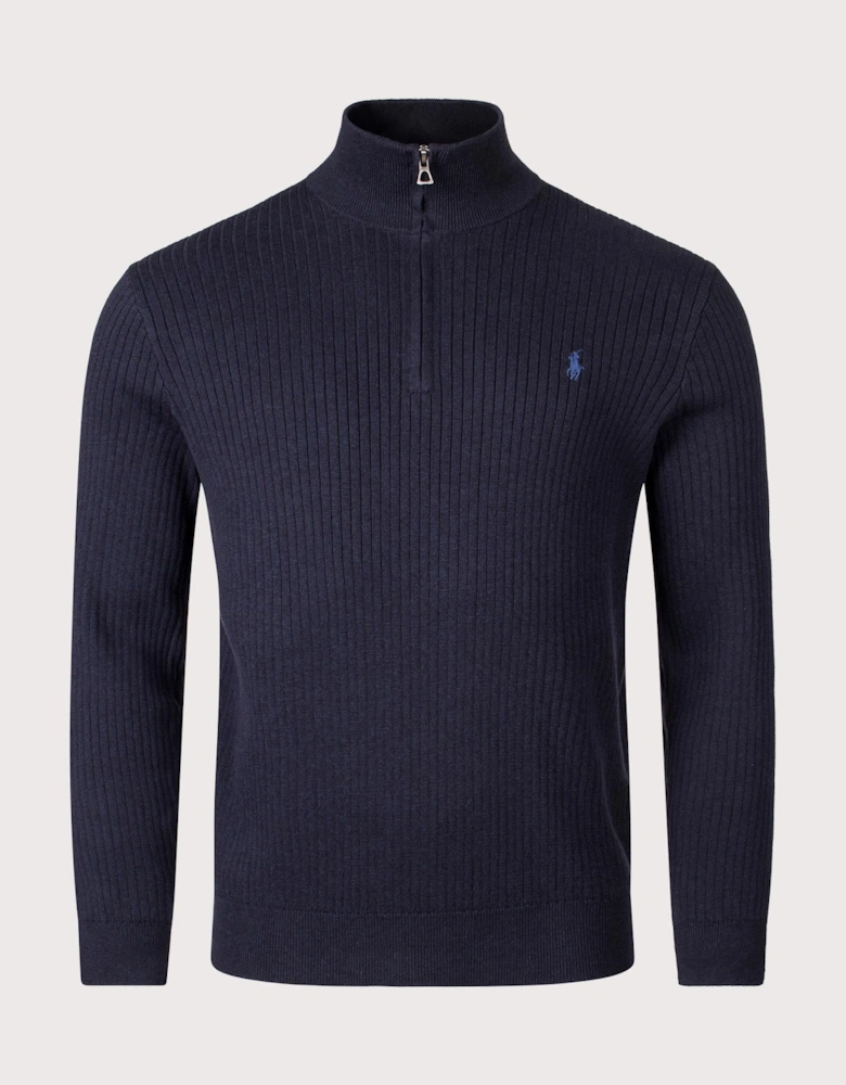 Rib Knit Cotton Quarter Zip Sweatshirt