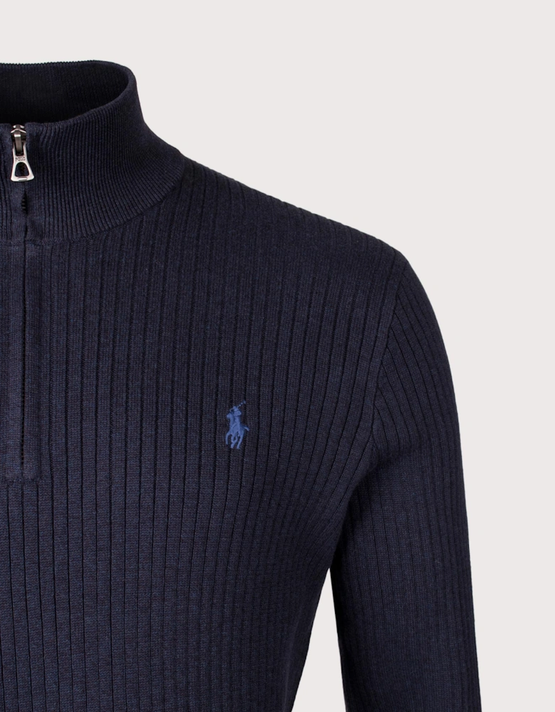 Rib Knit Cotton Quarter Zip Sweatshirt