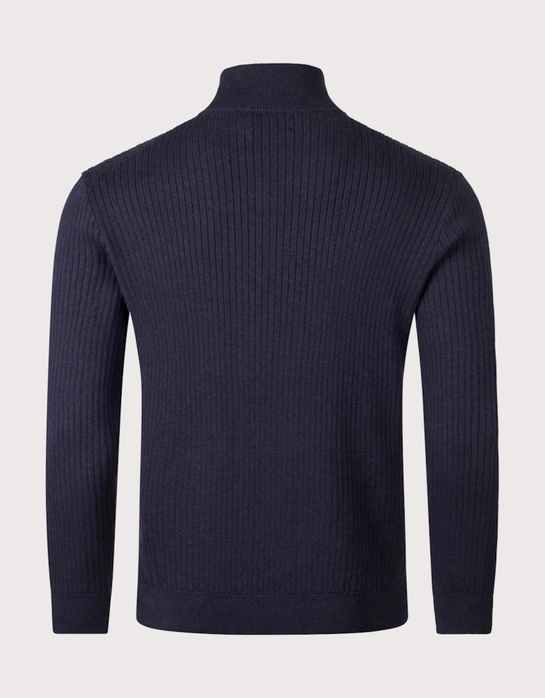 Rib Knit Cotton Quarter Zip Sweatshirt