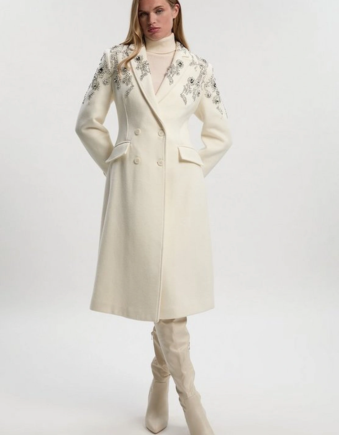 Tailored Wool Embellished Double Breasted Midi Coat, 2 of 1