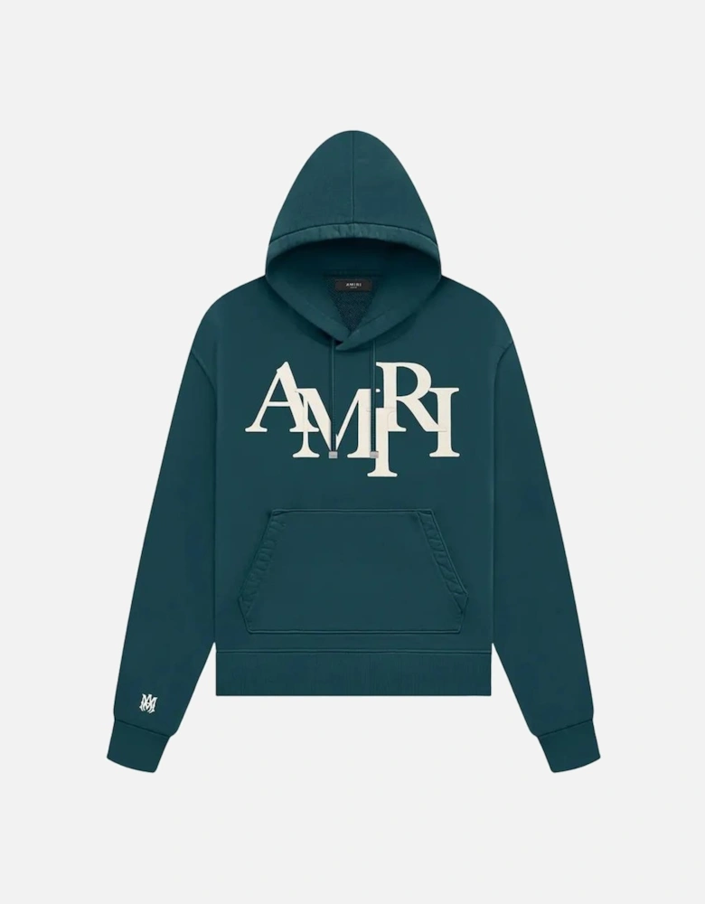 Staggered Logo Hoodie in Forrest Green