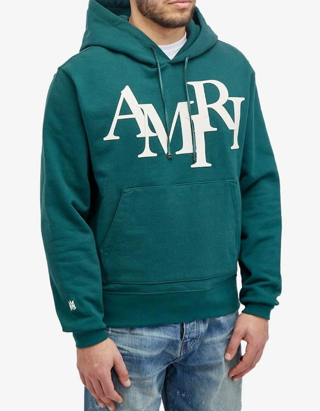 Staggered Logo Hoodie in Forrest Green