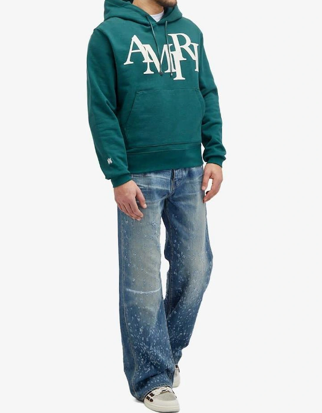 Staggered Logo Hoodie in Forrest Green