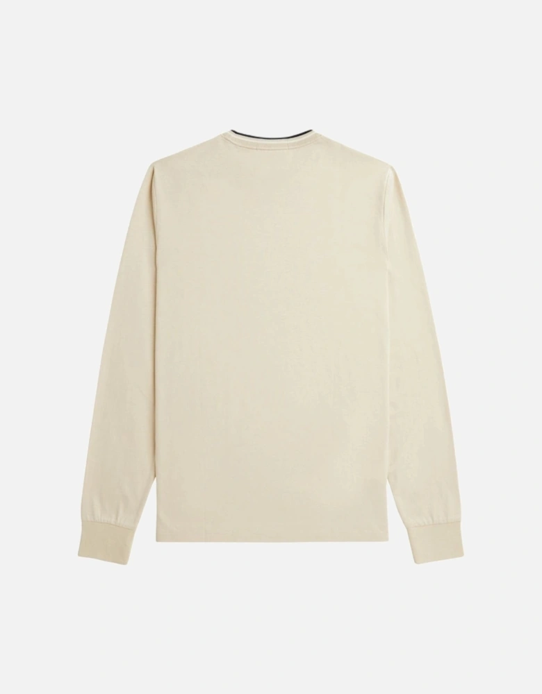 Twin Tipped Neck Beige Long Sleeve T-Shirt